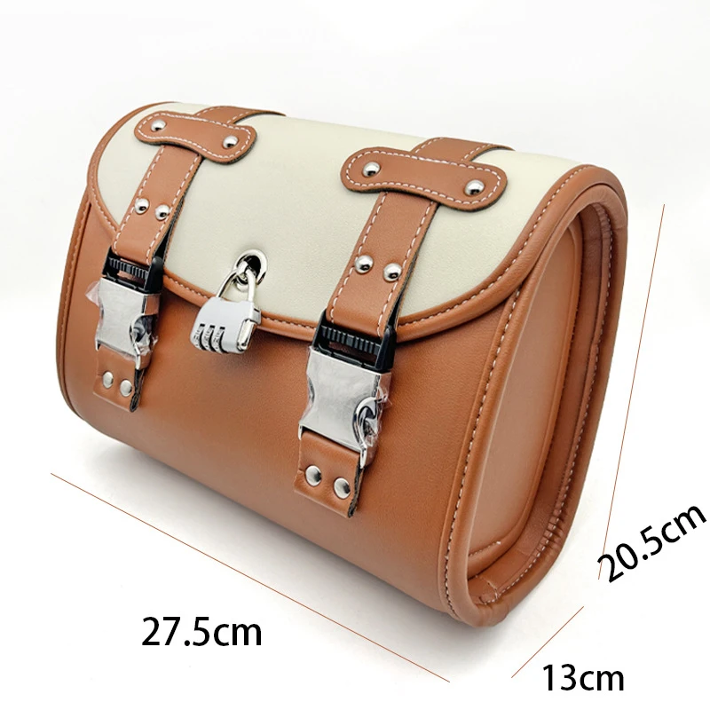 Retro Leather Waterproof Rear Side Storage Bag Decorative Pouch Scooter Motorcycle