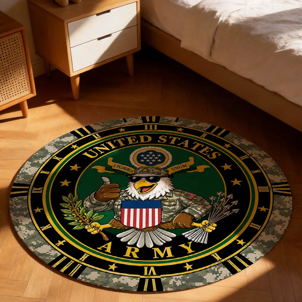 United States Army Logo Round Doormat Entrance Mat Welcome Mat Patriotic Military Gift for Veterans