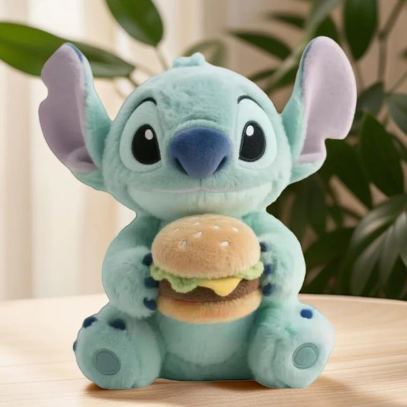 Disney Stitch Hamburger Design Gefülltes Plüschtier Niedliche Cartoon-Anime-Schlafkissenpuppe für Mädchen Ideales Geburtstagsgeschenk