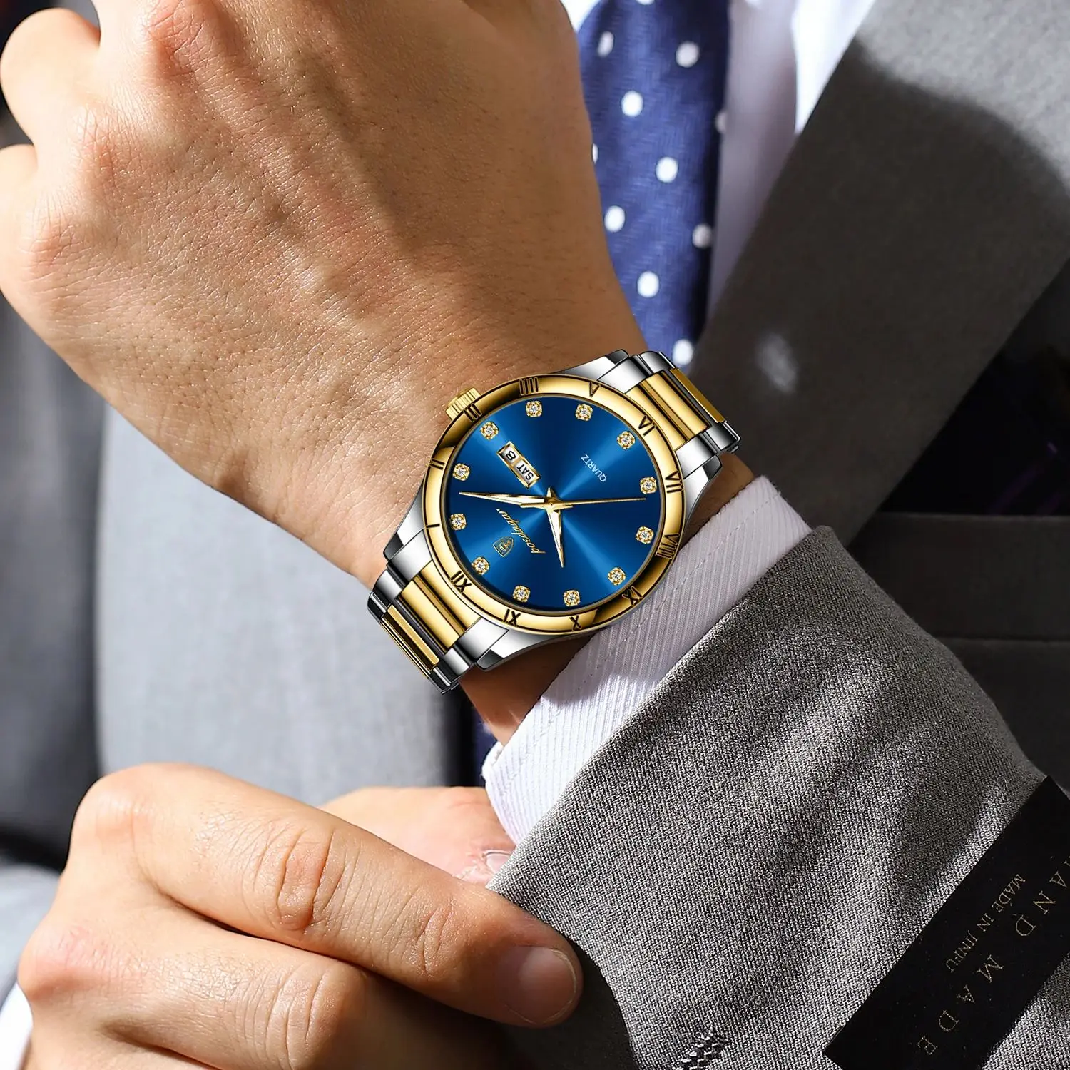 POEDAGAR นาฬิกาสุดหรูสําหรับชายวันที่สัปดาห์กันน้ํา Luminous Man นาฬิกาข้อมือควอตซ์สแตนเลสนาฬิกาผู้ชายกีฬา Reloj