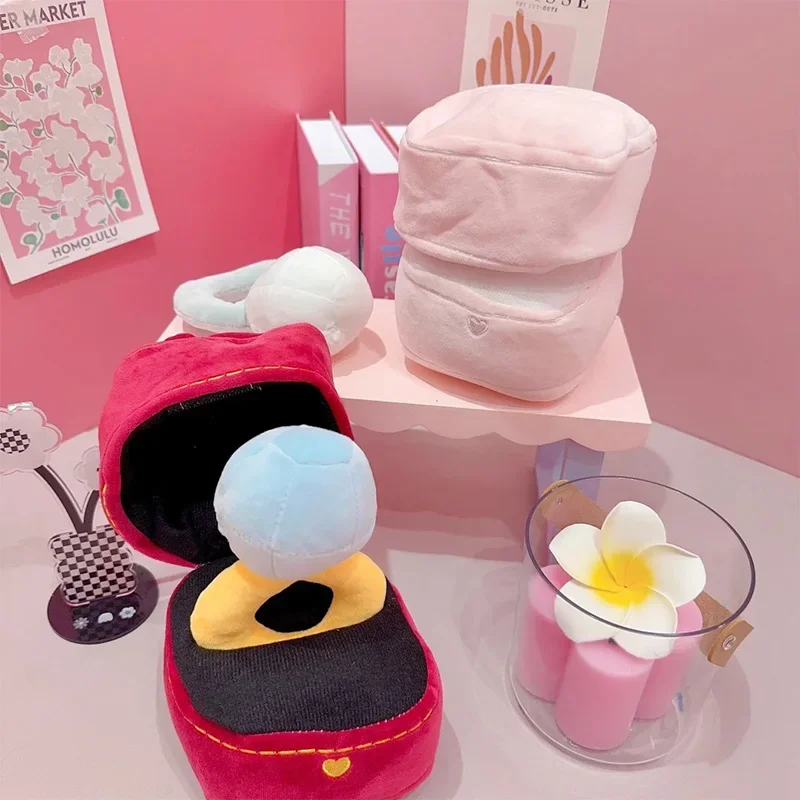 흥미롭고 과장된 반지 선물, 빨간색, 분홍색, 다이아몬드 반지와 상자, 봉제 인형, 창의적인 충전재, 애완동물 씹는 장난감, 강아지 약혼 반지