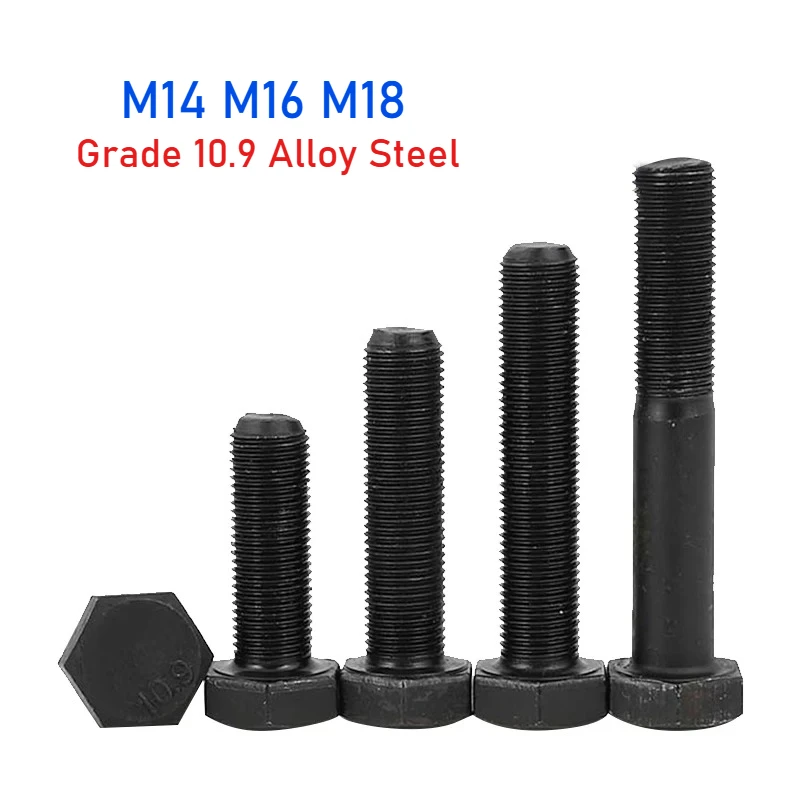 1/2/5pcs M14 M16 M18 Black Grade 10.9 Alloy Steel GB5783 Fine Pitch External Hexagon Head Screw Bolt Full/Partial Thread