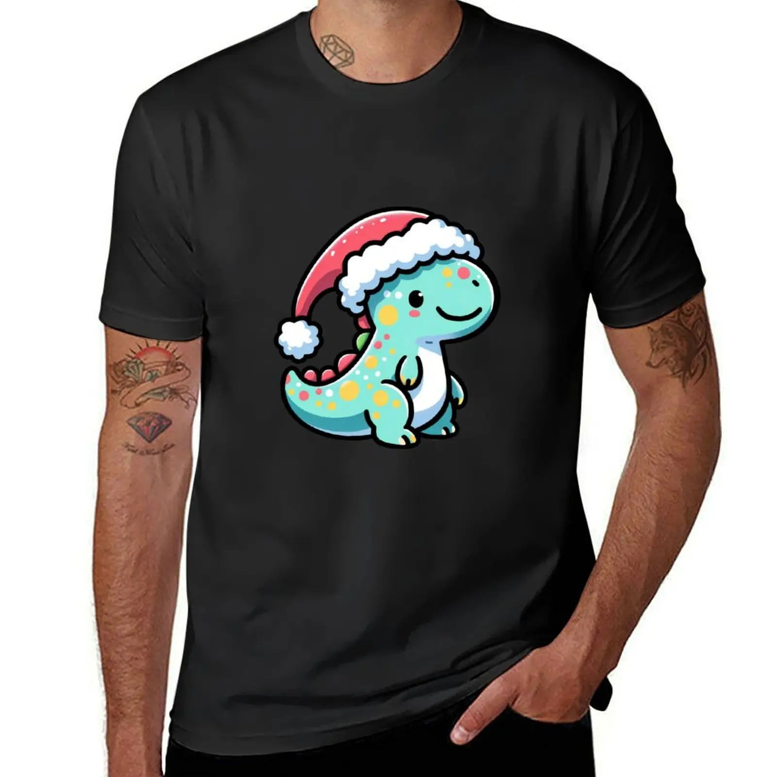 Stegaysaurus Holiday Cheer: Santa Hat Dino Sticker T-Shirt summer clothes cute tops kawaii clothes mens vintage t shirts