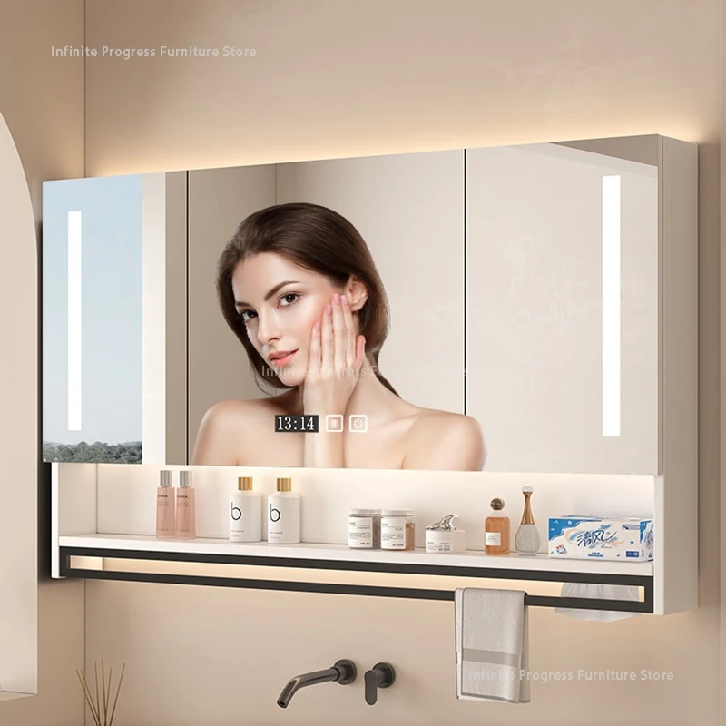 Smart Wall Mount Bathroom Cabinet Antifog Moisture Vanity Mirror Cabinet Large Capacity Bathroom Furniture Muebles De Baño FYBC