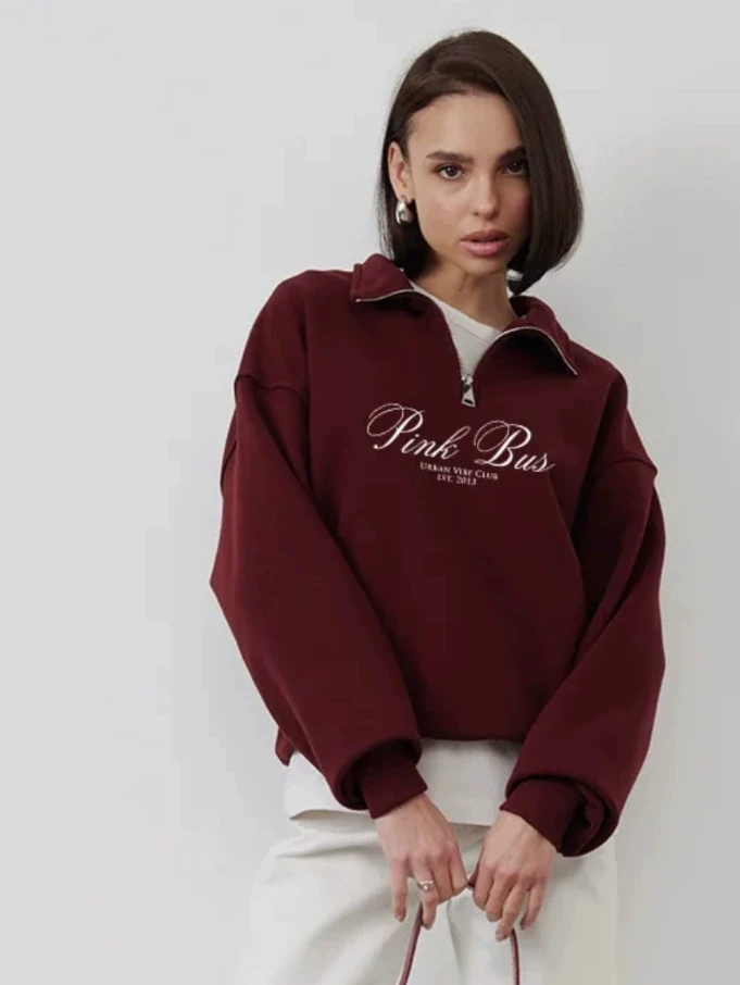 

Loose Casual Fashionable Printed Top Half Zipper Sweatshirt Versatile Comfortable Long Sleeve Neck Regular Fit Autumn Wo...