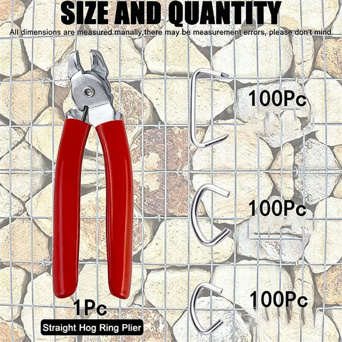 Heavy-Duty Hog Ring Pliers Kit - 300 Fasteners Included for Pet Cages, Fencing, Upholstery & DIY Repairs
