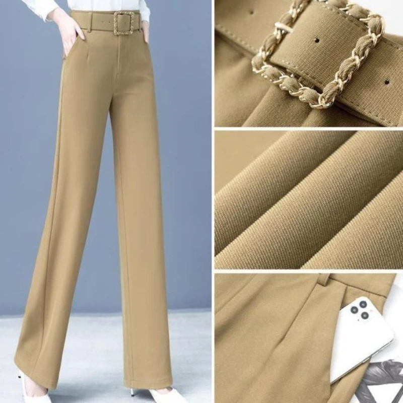 

Simple Wide Leg Pants for Woman Suit Ladies Office High Waist Straight Pants Loose Casual Suit Baggy Trousers Women Khaki Black