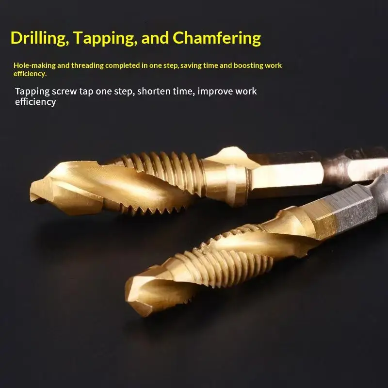 Bearing Steel Titanium Coated Tap Drill Bit Set 2 In 1 Drill Tap For Home DIY Woodworking Metal Processing