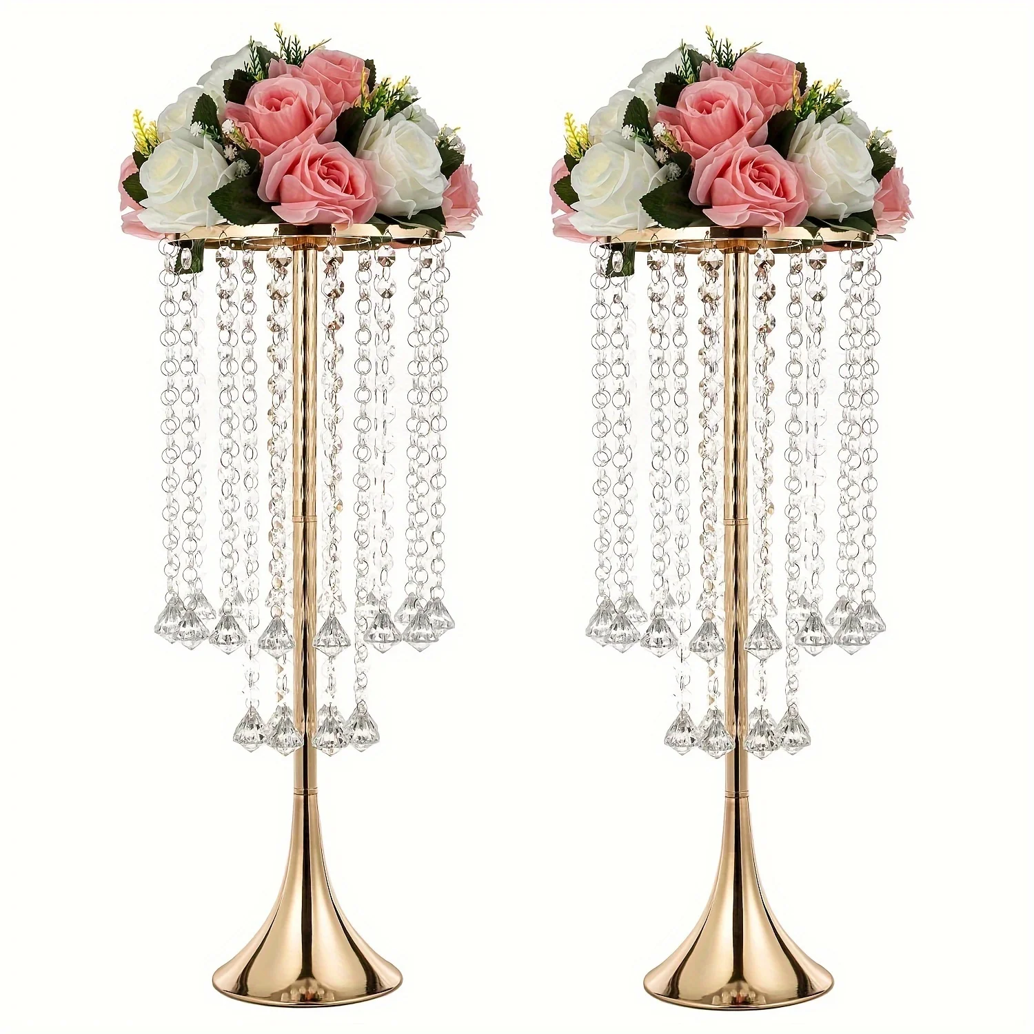 2-piece Acrylic Hanging Bead Flower Stand, Electroplating Process, Table Flower Stand, Home Decoration, Wedding Decoration