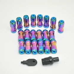 20Pcs Neo Chrome Extended Dust Cap Steel Wheel Rims Lug Nuts With Lock Key M12X1.5 M12X1.25