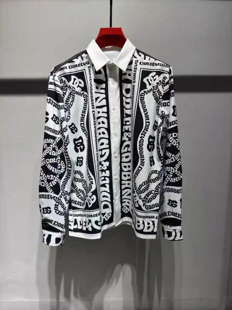 New men's long sleeved shirt with flower pattern  printing design, men's lapel button high-definition casual top image 3