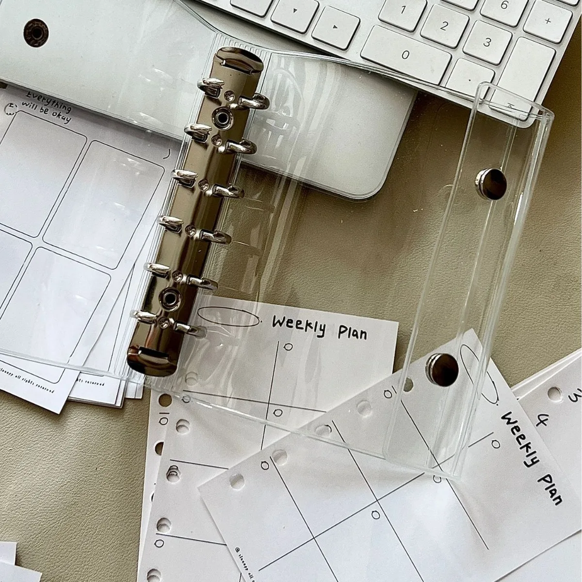 A7 Transparent Double Button Three Fold PVC Loose Leaf Notebook Storage Hand Ledger Binder Inner Page To Do Inside Paper