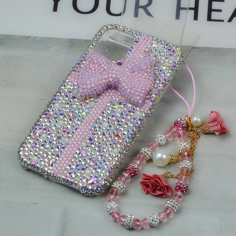 Luxury Glitter Phone Case Bedazzled Beautiful Pink Butterfly iPhone 16 Protect Cover Hand-applied Rhinestone Mobile Case Gift