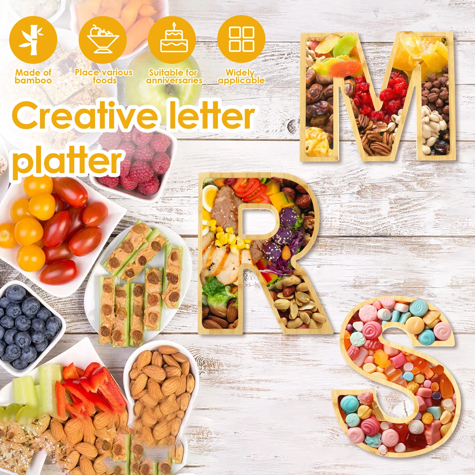 Charcuterie Letters Fillable Wood Alphabet Food Platter Fillable Snack Tray Large Capacity Platter Easy to Use Food Platter