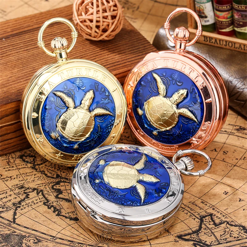 Vintage Sea Turtle Musical Quartz Pocket Watch Plays Castle in the Sky Melody Retro Quartz Watches Vintage Collectible Clock