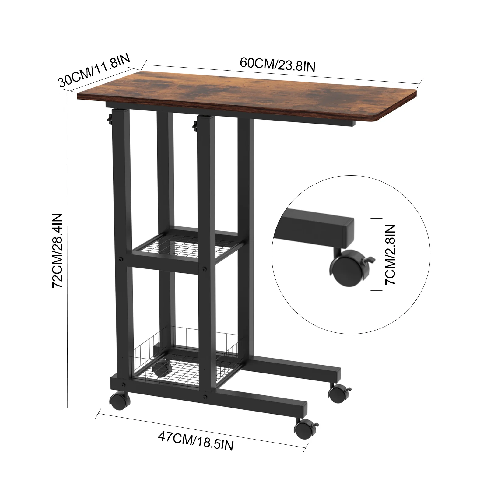 Mesa auxiliar en forma de C, mesa de sofá de madera, con ruedas, mesa de centro deslizante, con bolsa de almacenamiento, adecuada para espacios pequeños, dormitorio