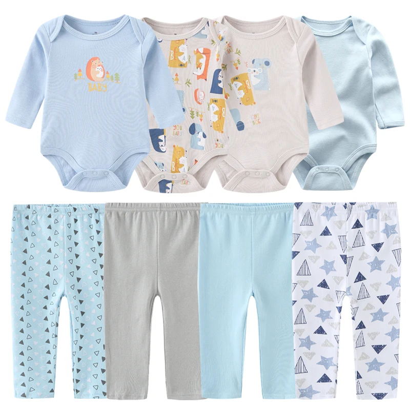 8 Stuks Katoenen Baby Meisje Kleding Bodysuits + Broek Sets Nieuw Geboren Baby Jongen Kleding Herfst Winter Lange Mouw Cartoon Print Bebes