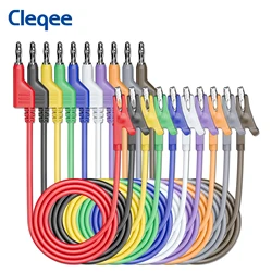 Cleqee P1044 10PCS Banana Plug to Alligator Clips Test Leads Soft Flexible Electrical Wire Cables for Multimeter Electrical Test