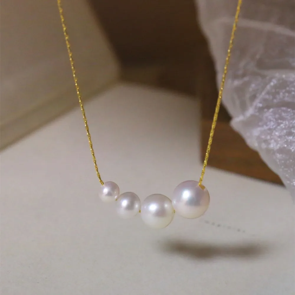 Stainless Steel Exquisite Simple 4 Pearl Beaded Pendant Necklace for Women Korea Trendy Collarbone Chain Bride Jewelry Colorfast