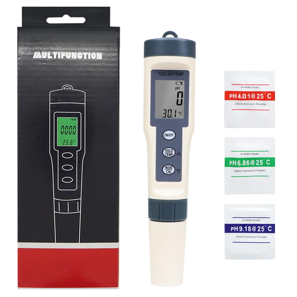 Professional Digital Water Tester 4 in 1/3 in 1 Test EC/TDS/PH/TEMP Water Quality Monitor Tester Kit for Pools Drinking Water