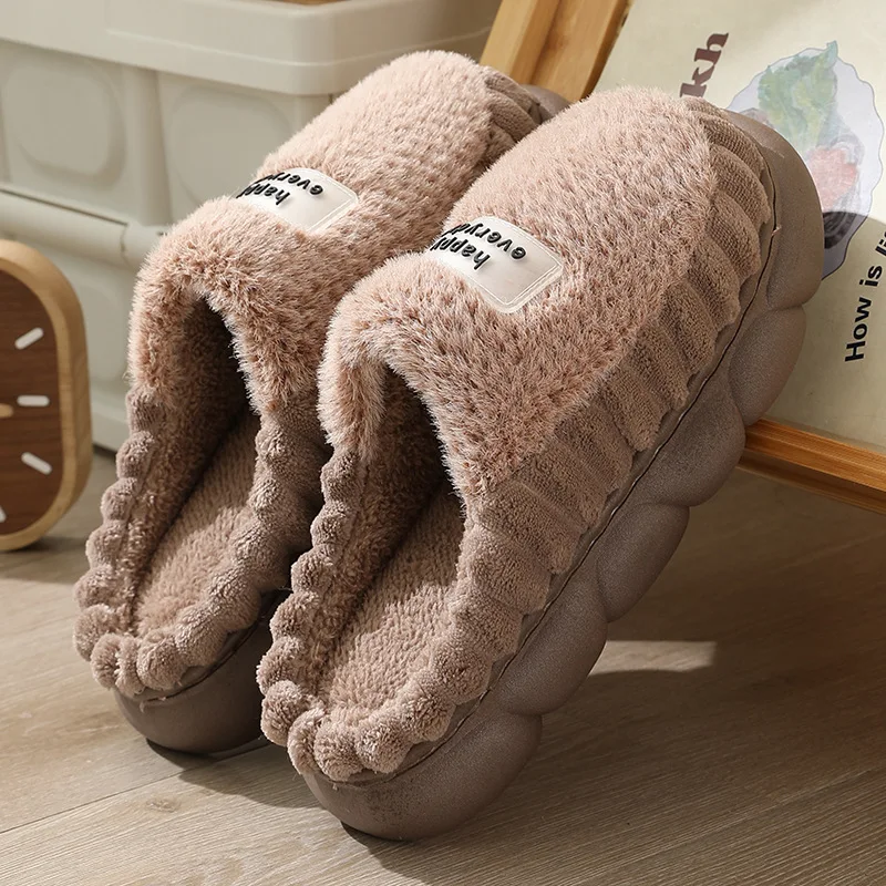 Man slippers home furry thick bottom slides designer winter warm velvet mens slippers blue cotton slipper males shoes