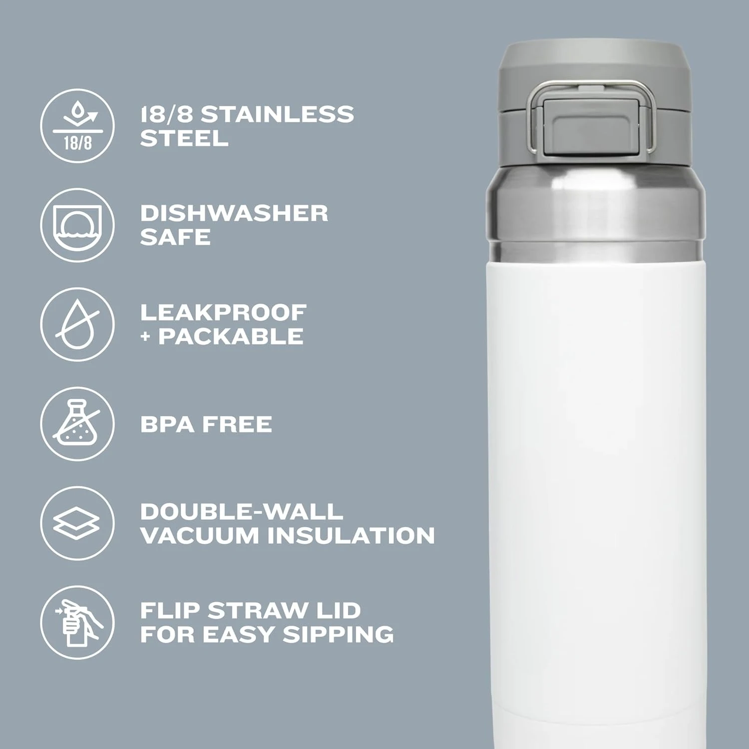 2026 New  Water Bottle 24 Oz | Push Button Lid | Leakproof And Packable For Travel And Sports | Insulated Stainless