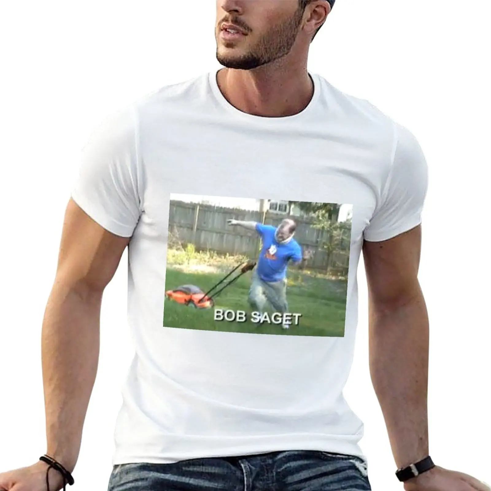 New BOB SAGET (Tourettes Guy) mowing lawn T-Shirt man clothes summer clothes Blouse graphic t shirts mens plain t shirts