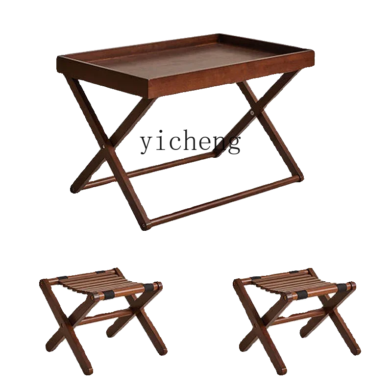 

ZK folding tables and chairs wood household balcony courtyard tea drinking small table outdoor portable coffee square table