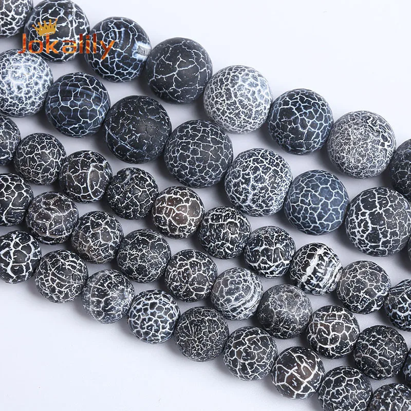 Natural Black Frost Cracked Agates Beads Matte Dream Fire Dragon Veins Stone Loose Beads For Jewelry Making DIY Bracelets 4-12mm