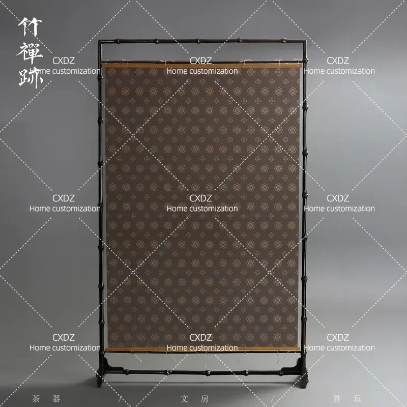 Bamboo Screen Divider for Entrance Door New Chinese Style Partition with Baoxiang Flower Pattern for Tea Room Floor Standing