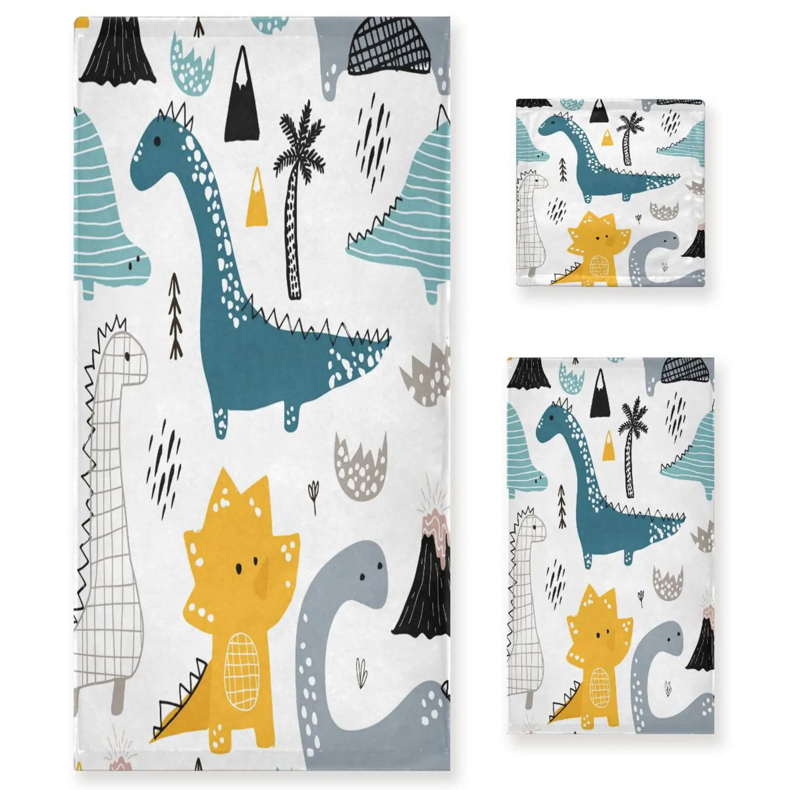 

Cartoon Dinosaur Print Towel Set Of 3 Absorbent Super Soft Bath Towel Hand Towel Washcloth Cotton Bathroom Set Multifunction