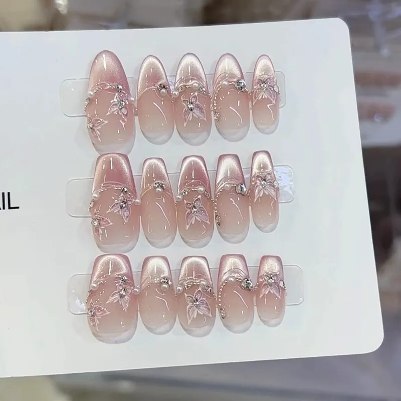 

Handmade Artificial False Nails Self-adhesive Prosthetic Nail Set Sliders for Nails Aesthetic Press Ons Nails with Box and Tools