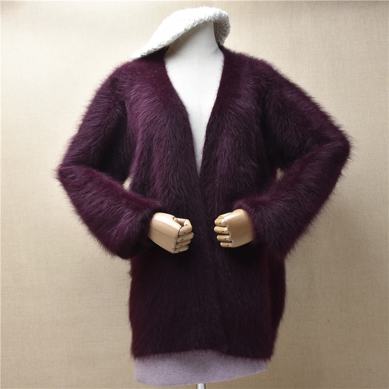 

Female Women Fall Winter Thick Warm Hairy Mink Cashmere Knitted Loose Cardigans Mantle Angora Rabbit Hair Jacket Sweater Coat