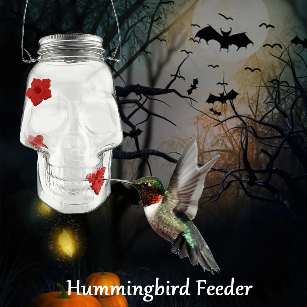 Skull Hummingbird Feeder For Halloween Lovers And Bird Enthusiasts Yard Weather And Water Resistant Bird Feeders Outside Ga Q4Y6