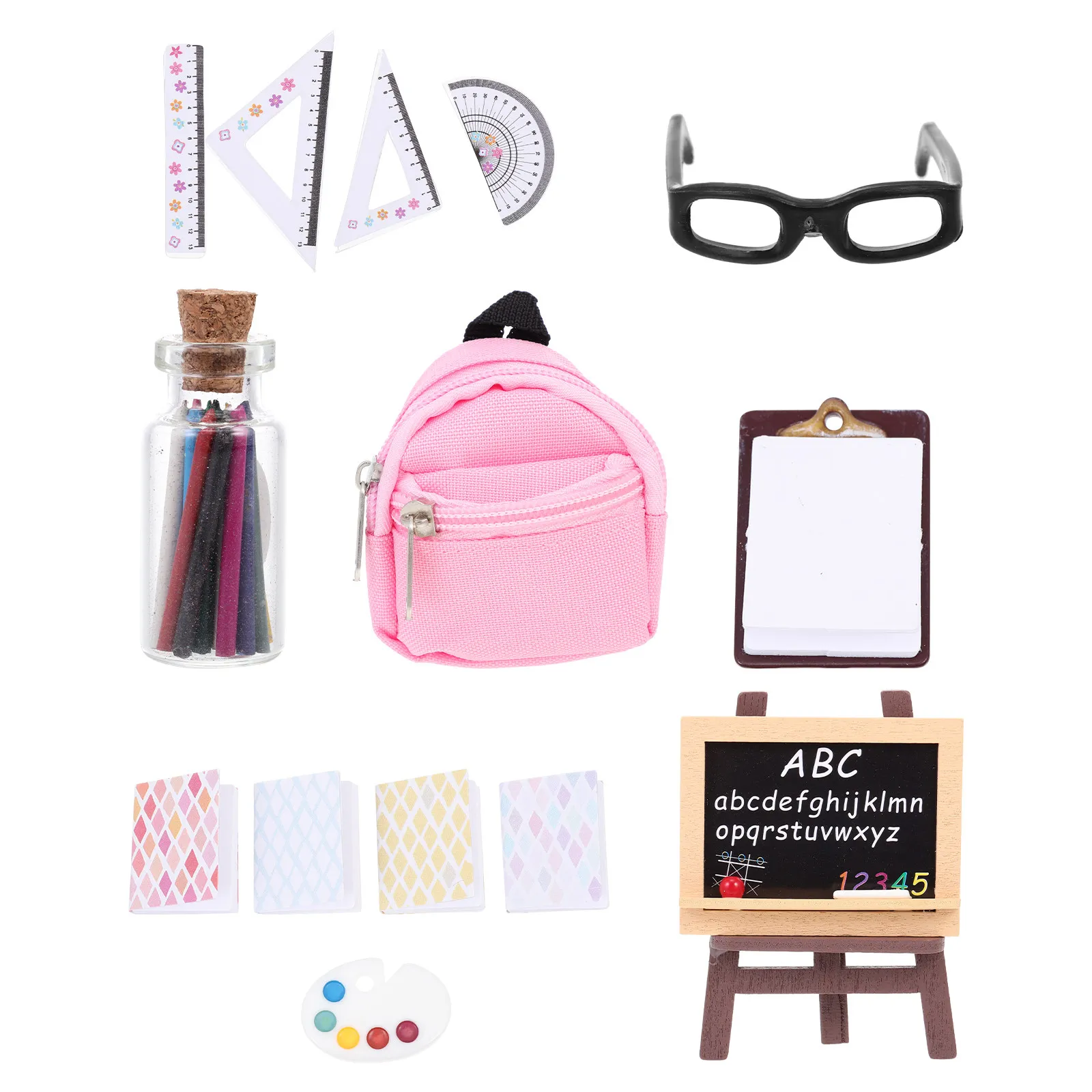 

1Set Mini Schoolbag Simulation Plaything Miniature Stationery Accessory Kids Educational Role-Playing Interactive Fun Mini