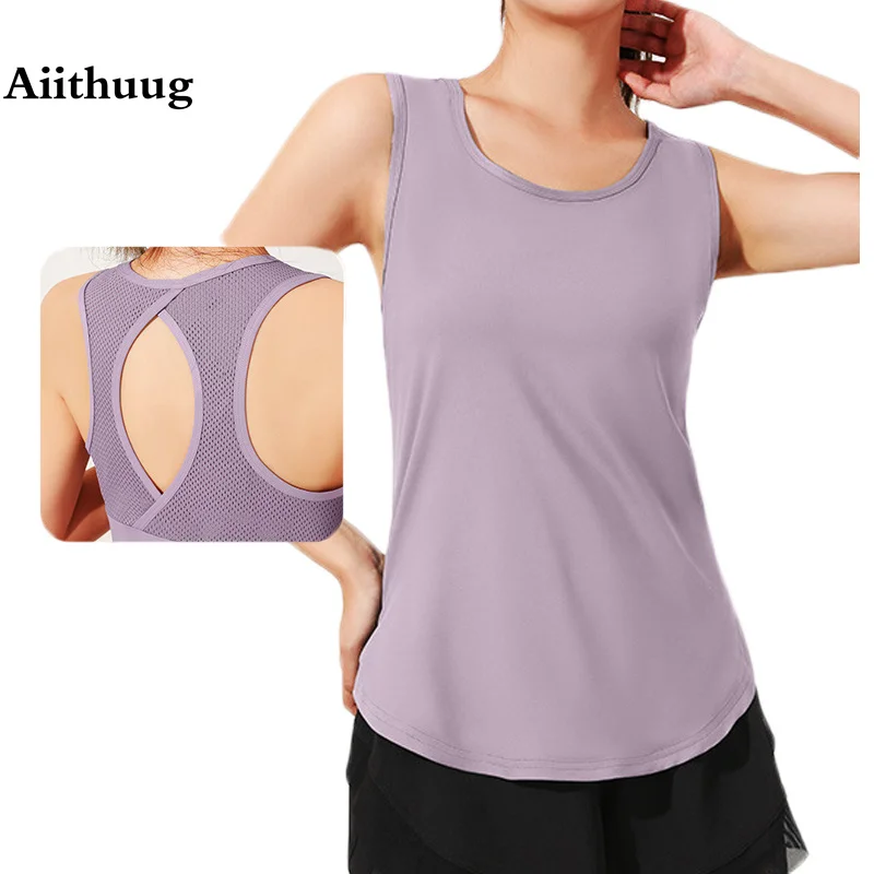 Aiithuug Yoga Shirts Sleeveless Crisscross Back Mesh Breathable Running Top Pilates Tops Gym Workout Quicky Dry Tops Gym Workout