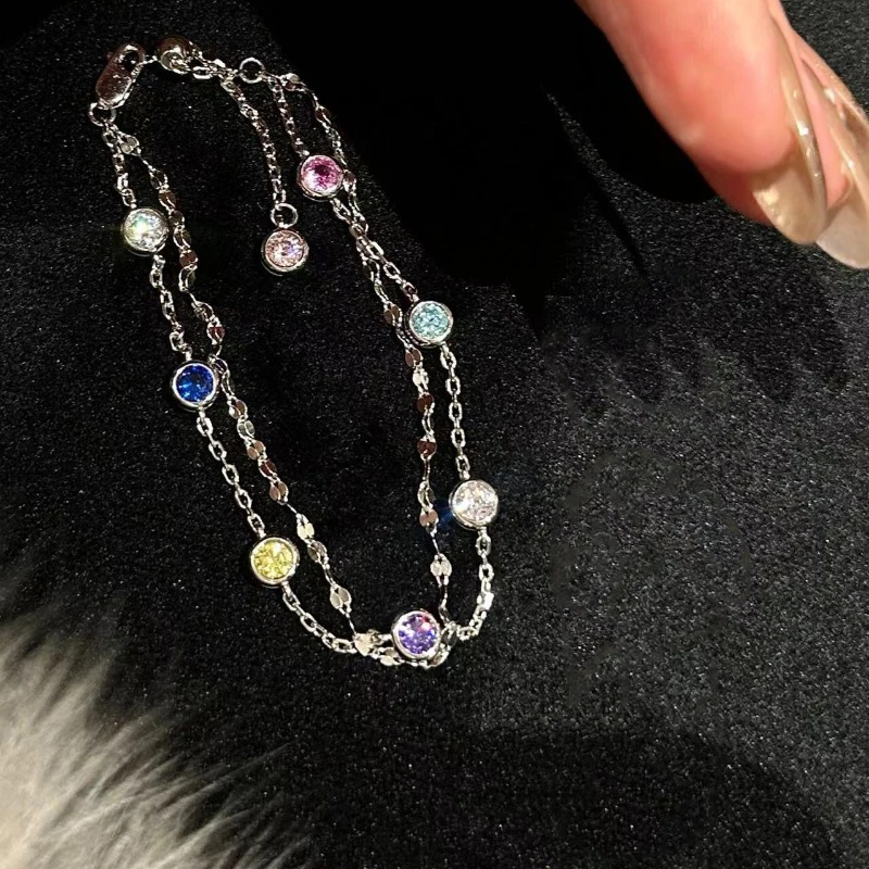 Colorful Sparkling Double Layer Rainbow Bubble Diamond Bracelets for women Exquisite Fashion Light Luxury bangles Jewelry Gifts - view 3