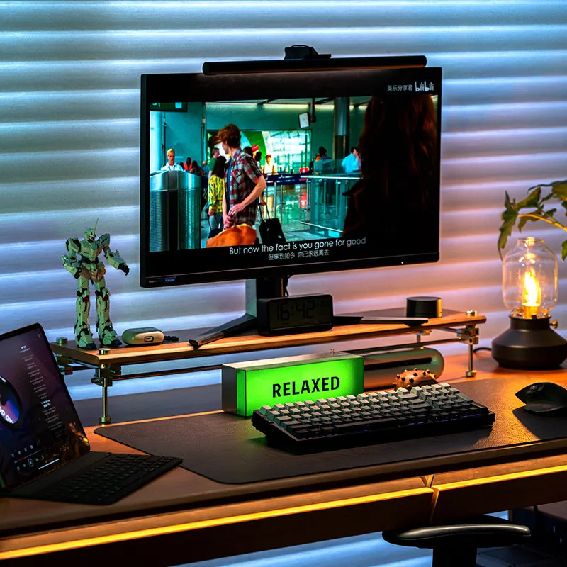 Cherry Wood Optical Shaft Monitor Riser Computer Desk Organizer Desktop Screen Stand Ergonomic Office Workspace Storage Holder