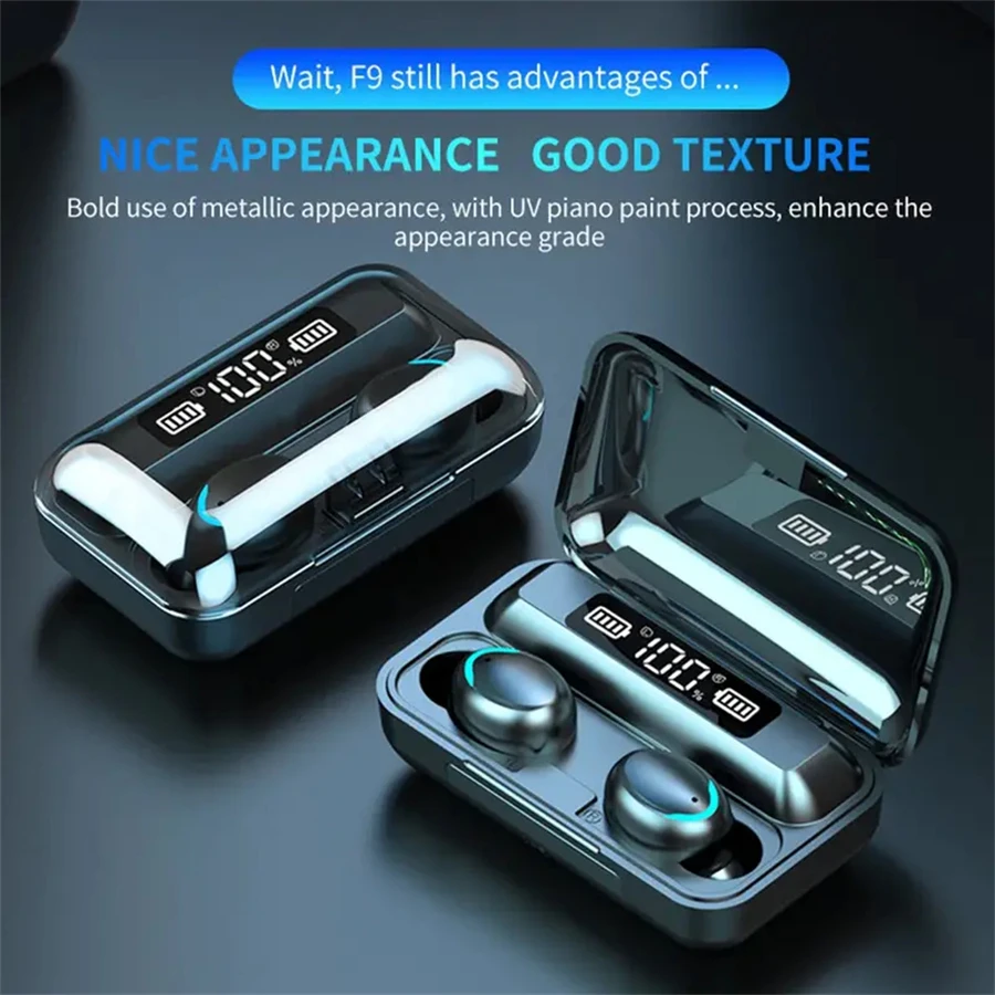 F9 Wireless Bluetooth Headphones Tws Game Earbuds Earphones Digital Display Heaset Large Capacity Charging Case