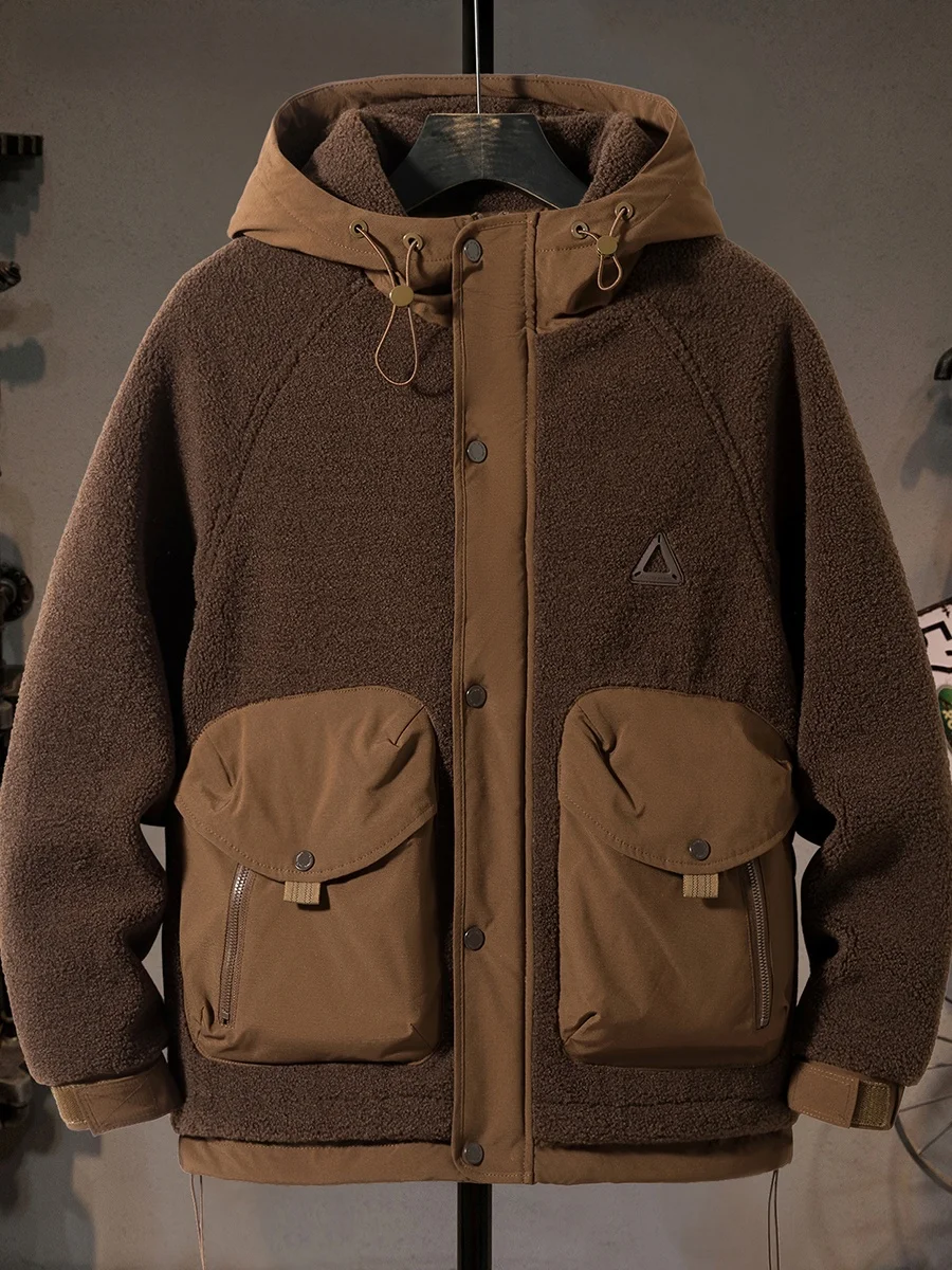 

Утепленная мужская куртка в американском рабочем стиле, повседневная, из плотного флиса, теплая, хлопковая, модная, с множеством карманов, морозостойкая