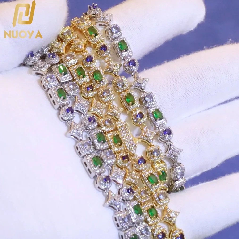 

Nuoya 6MM Iced Diamond Star Chain Men Women Chain Bracelet Green/Blue Colorful Geometric Zircon Brass Hip Hop Boutique Jewelry ﻿