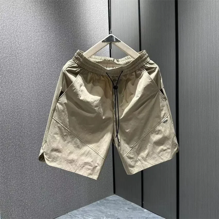 

Мужские шорты-карго с эластичной резинкой на талии, однотонные свободные карманы, мешковатые широкие мужские шорты цвета хаки, хлопковые потертые эластичные брюки