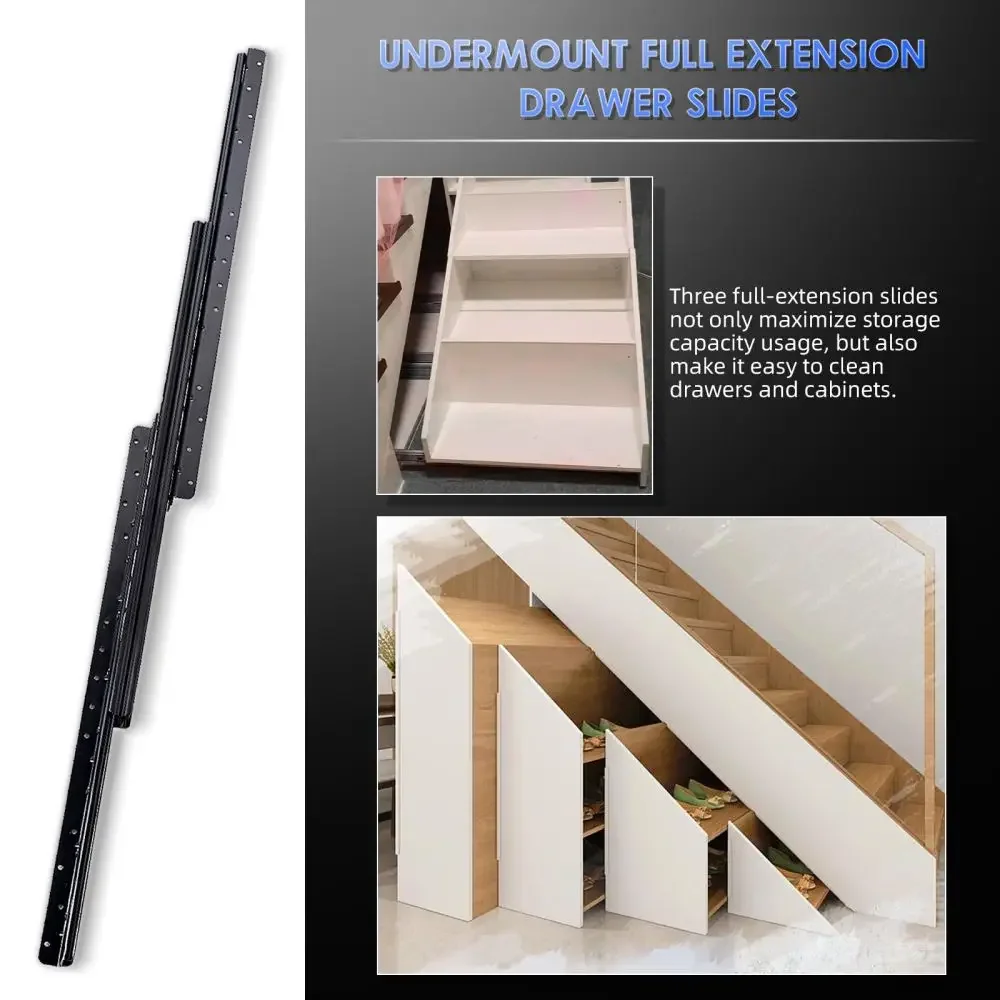Undermount Heavy Duty Drawer Slides Full Extension Bottom Mounted Hidden Under Ball Bearing Metal Rails Track Guide 1 Pair