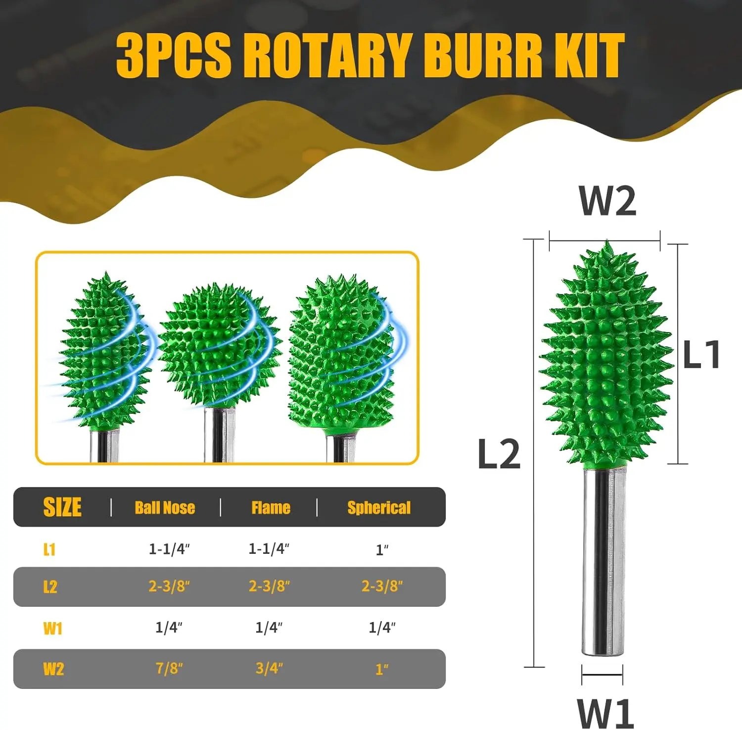 Extreme Coarse  Nose Rotary Burr  1⁄4