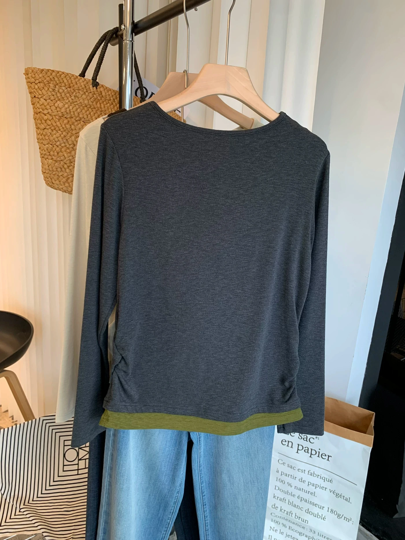 Women's Long Sleeve T-Shirt Shoulder Bared Waist Cinched Folded Base Shirt Upper Apparel Korean Style Commute Fashion