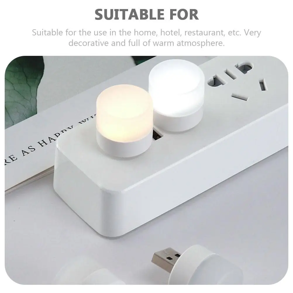 Portable Night Light USB Small Mini Round Shape Power Saving Lamp LED White Creative Bedside Type Bedroom Lamp
