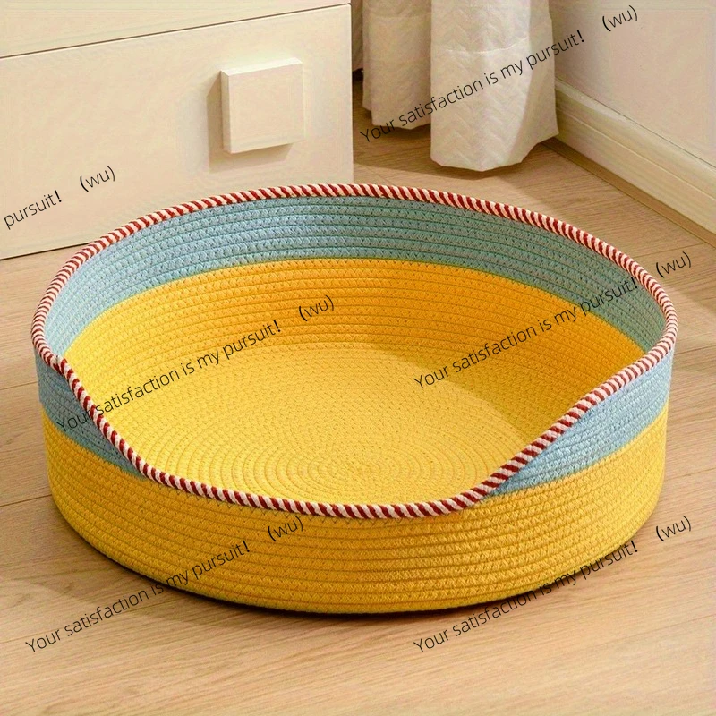 Hemp Rope Cat Bed & Scratching Post - Multi-Functional Pet Lounger with Striped Design, All-Season Sleeper Scratcher for Indoor
