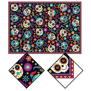 Rechteckiger mexikanischer Tischtuch Tag des toten Los Muertos Tag Schädel Zucker Wasserdichtes Tischdecke Halloween Küchentisch 12 Hauptverkaufsstoff Mexikanischer Druck - №12