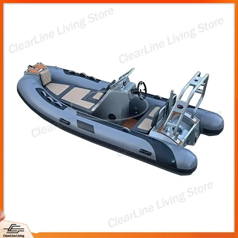 390cm RIB Boat 12.8ft Aluminum Hull Hypalon Inflatable Boat with Cabin Outboard Engine Luxury Fishing Dinghy Small Rib Boat