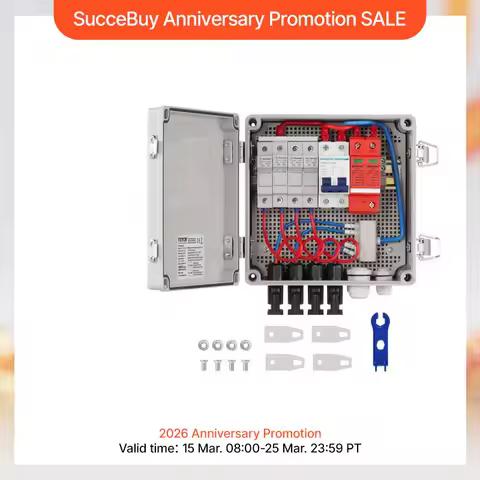 SucceBuy PV Combiner Box 4 String 6 String Solar Combiner Box 10A / 15A Rated Current Fuse for On / Off Grid Solar Panel System